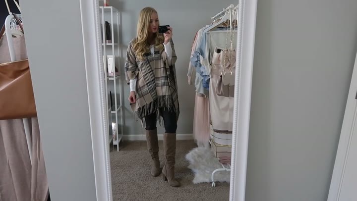 Plaid Poncho and Tall Boots