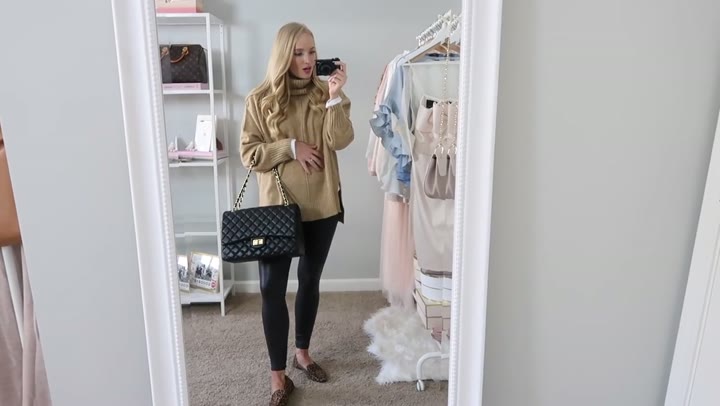 Camel Turtleneck and Quilted Bag