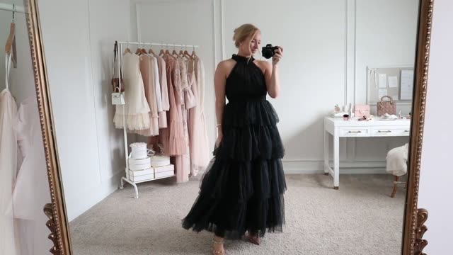 Black Tiered Tulle Halter Dress