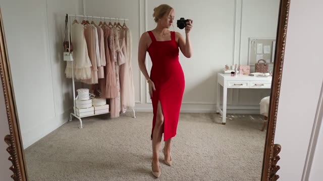 Vibrant Red Midi Dress with Slit