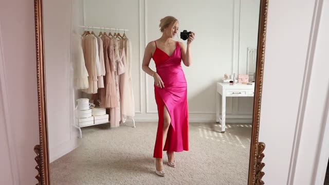 Red and Pink Colorblock Wrap Gown