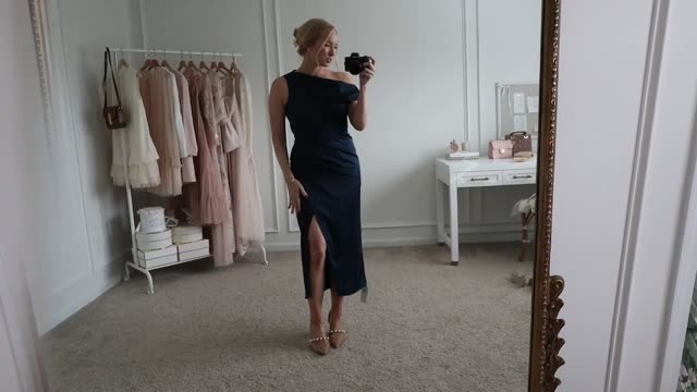 Navy Blue One-Shoulder Wrap Maxi Dress