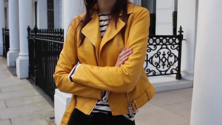 Yellow Biker Jacket and Striped Top