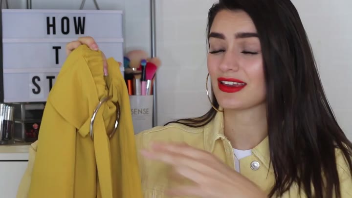 High Neck Top and Yellow O-Ring Skirt